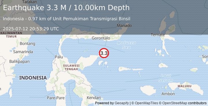 Earthquake Minahassa Peninsula, Sulawesi (3.3 M) (2025-07-12 20:53:29 UTC)