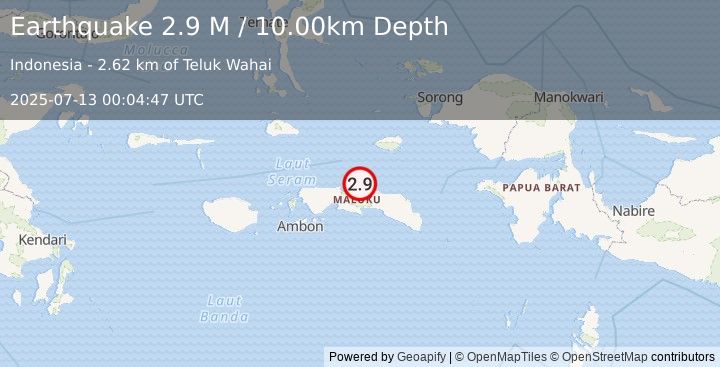 Earthquake Seram, Indonesia (2.9 M) (2025-07-13 00:04:47 UTC)