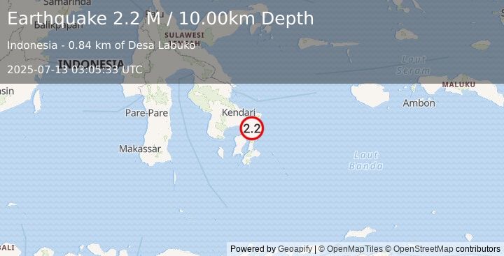 Earthquake Sulawesi, Indonesia (2.2 M) (2025-07-13 03:05:33 UTC)