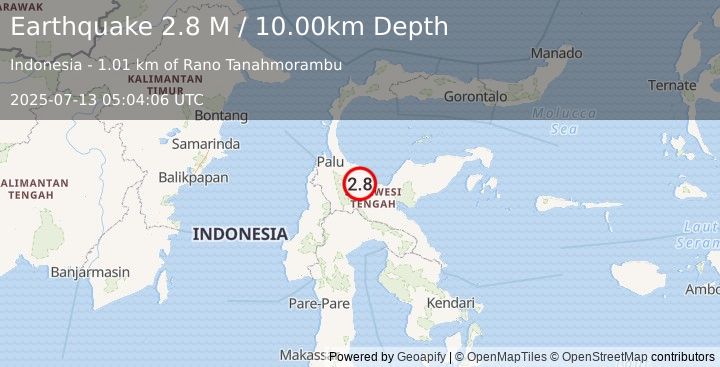 Earthquake Sulawesi, Indonesia (2.8 M) (2025-07-13 05:04:06 UTC)