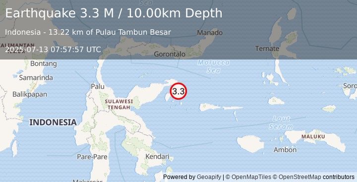 Earthquake Sulawesi, Indonesia (3.3 M) (2025-07-13 07:57:57 UTC)