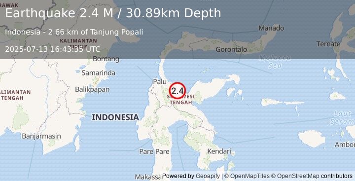 Earthquake Sulawesi, Indonesia (2.4 M) (2025-07-13 16:43:35 UTC)