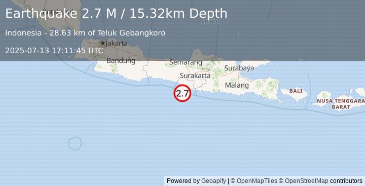 Earthquake Java, Indonesia (2.7 M) (2025-07-13 17:11:46 UTC)
