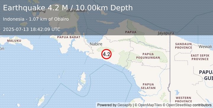 Earthquake West Papua Region, Indonesia (4.3 M) (2025-07-13 18:42:10 UTC)