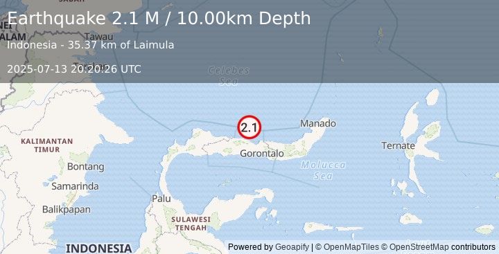 Earthquake Minahassa Peninsula, Sulawesi (2.1 M) (2025-07-13 20:20:26 UTC)