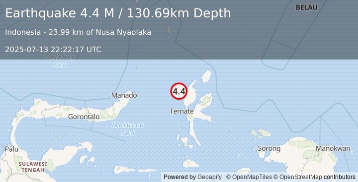 Earthquake Halmahera, Indonesia (4.4 M) (2025-07-13 22:22:18 UTC)