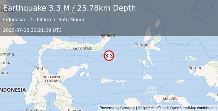 Earthquake Minahassa Peninsula, Sulawesi (3.3 M) (2025-07-13 23:21:09 UTC)
