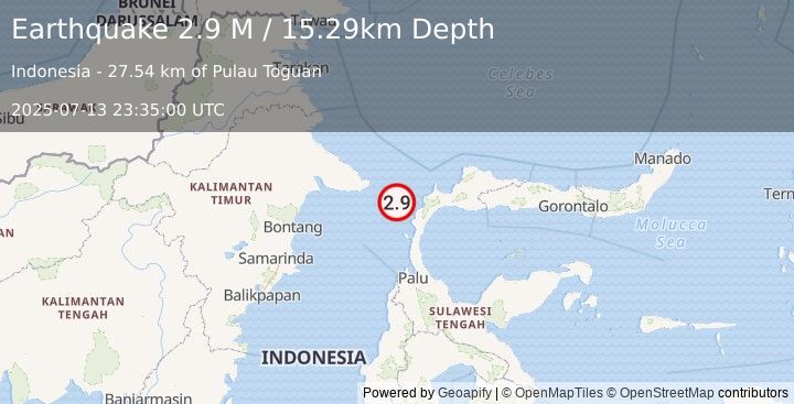 Earthquake Minahassa Peninsula, Sulawesi (2.9 M) (2025-07-13 23:35:00 UTC)