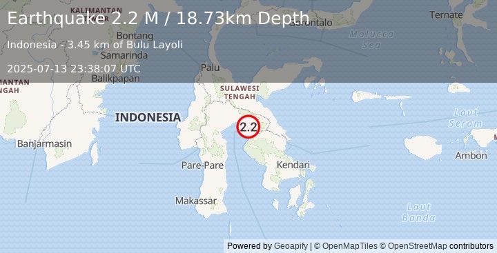 Earthquake Sulawesi, Indonesia (2.2 M) (2025-07-13 23:38:07 UTC)