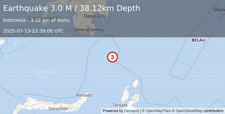 Earthquake Talaud Islands, Indonesia (3.0 M) (2025-07-13 23:39:00 UTC)