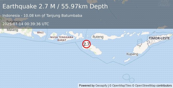 Earthquake Sumba Region, Indonesia (2.7 M) (2025-07-14 00:39:36 UTC)