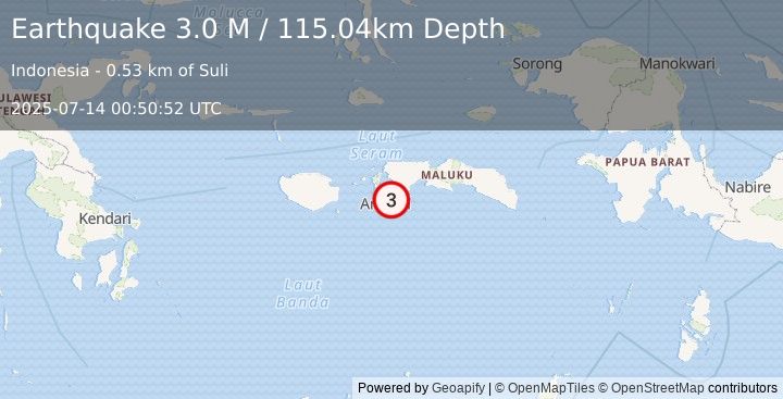 Earthquake Seram, Indonesia (3.0 M) (2025-07-14 00:50:52 UTC)
