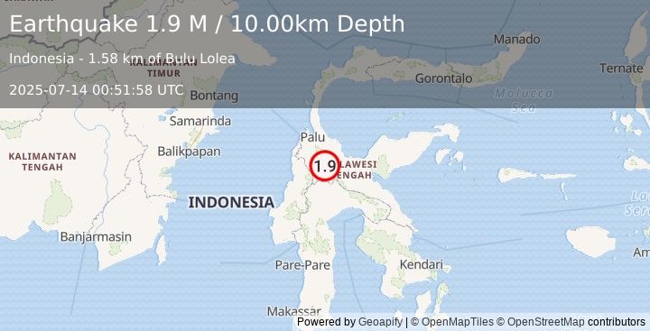 Earthquake Sulawesi, Indonesia (1.9 M) (2025-07-14 00:51:58 UTC)