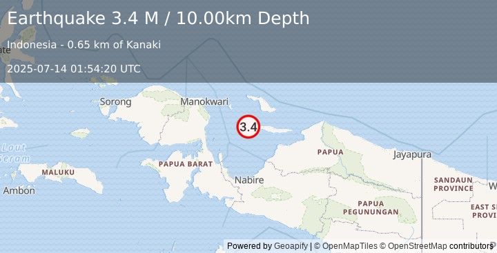 Earthquake West Papua Region, Indonesia (3.4 M) (2025-07-14 01:54:20 UTC)