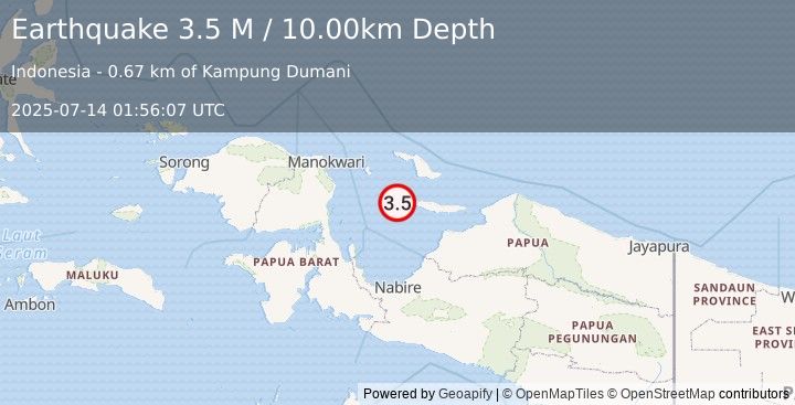 Earthquake West Papua Region, Indonesia (3.5 M) (2025-07-14 01:56:07 UTC)