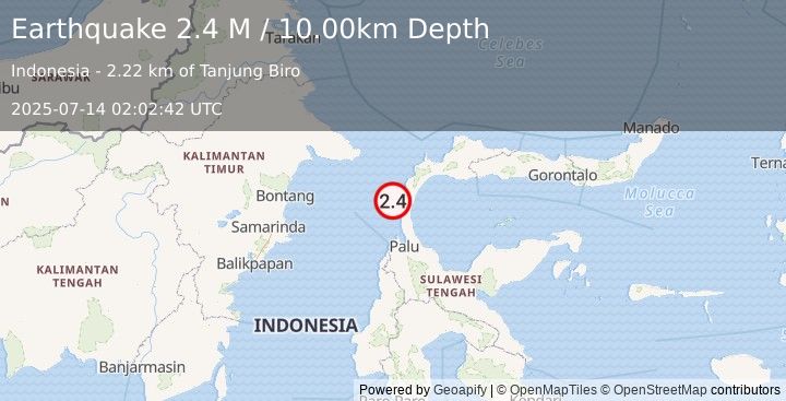 Earthquake Minahassa Peninsula, Sulawesi (2.4 M) (2025-07-14 02:02:42 UTC)