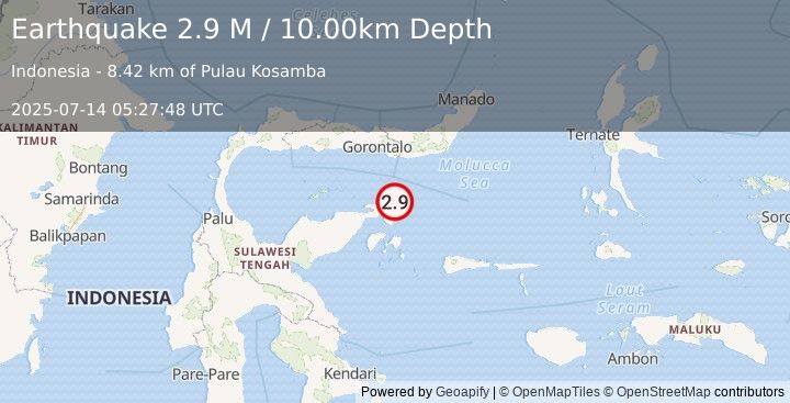 Earthquake Minahassa Peninsula, Sulawesi (2.9 M) (2025-07-14 05:27:48 UTC)