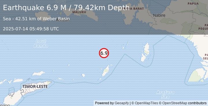 Earthquake Tanimbar Islands Region, Indonesia (6.9 M) (2025-07-14 05:49:58 UTC)