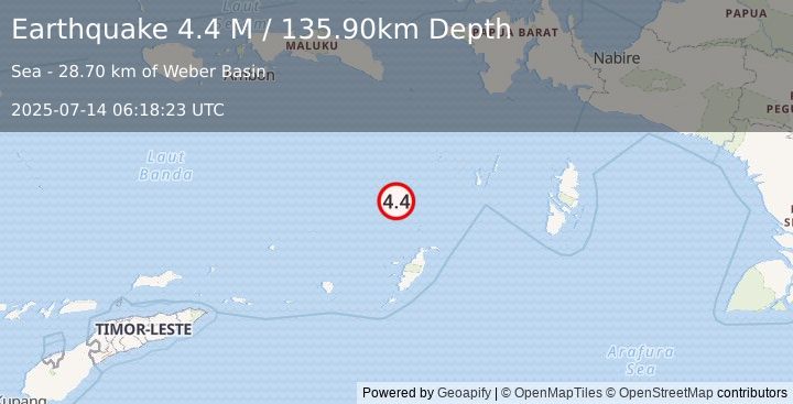 Earthquake Tanimbar Islands Region, Indonesia (4.4 M) (2025-07-14 06:18:23 UTC)