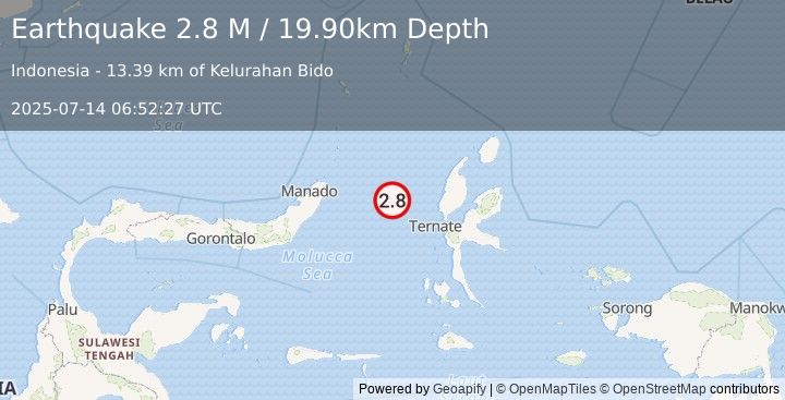 Earthquake Northern Molucca Sea (2.8 M) (2025-07-14 06:52:27 UTC)
