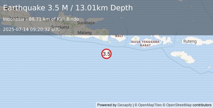 Earthquake South of Bali, Indonesia (3.5 M) (2025-07-14 09:20:32 UTC)