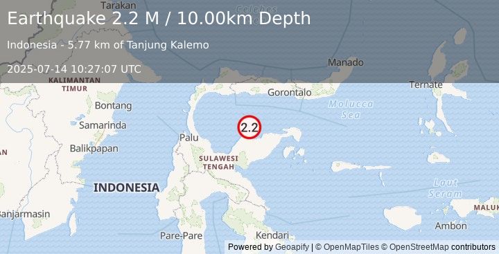 Earthquake Minahassa Peninsula, Sulawesi (2.2 M) (2025-07-14 10:27:07 UTC)