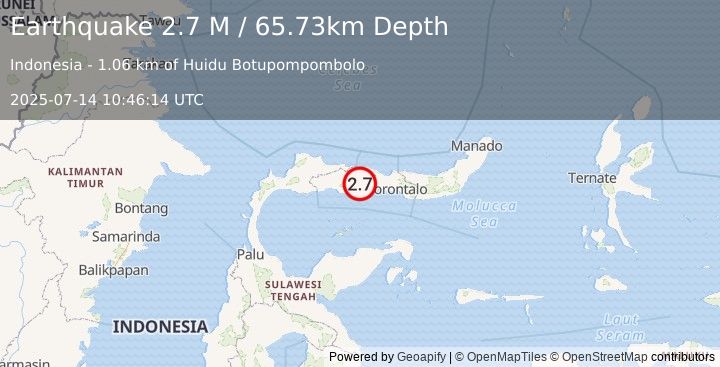 Earthquake Minahassa Peninsula, Sulawesi (2.7 M) (2025-07-14 10:46:14 UTC)