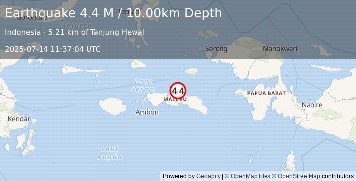 Earthquake Seram, Indonesia (4.4 M) (2025-07-14 11:37:04 UTC)