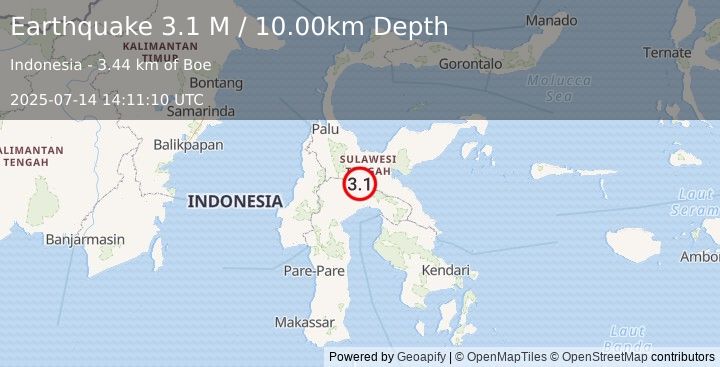 Earthquake Sulawesi, Indonesia (3.1 M) (2025-07-14 14:11:10 UTC)