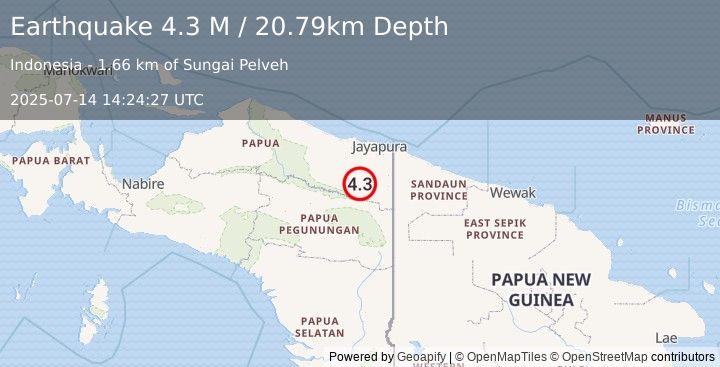 Earthquake West Papua, Indonesia (4.3 M) (2025-07-14 14:24:27 UTC)