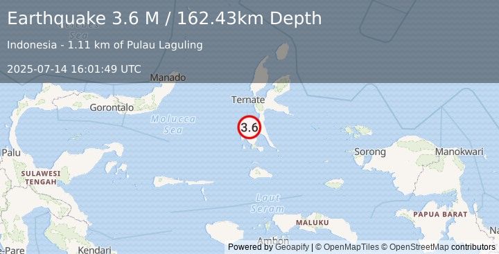 Earthquake Halmahera, Indonesia (3.6 M) (2025-07-14 16:01:49 UTC)