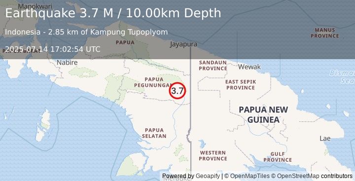 Earthquake West Papua, Indonesia (3.7 M) (2025-07-14 17:02:54 UTC)