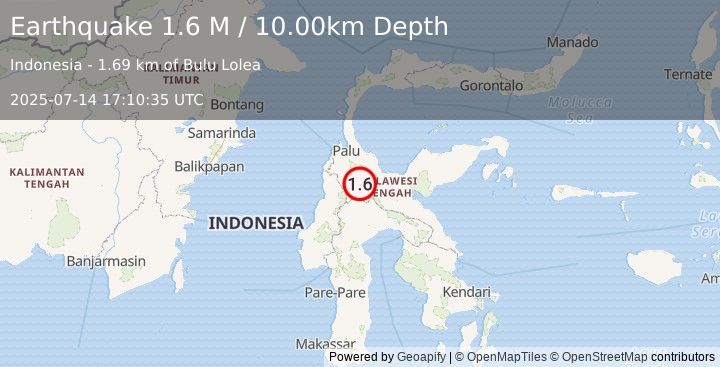 Earthquake Sulawesi, Indonesia (1.6 M) (2025-07-14 17:10:35 UTC)