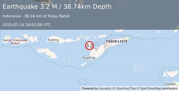Earthquake Timor Region (3.2 M) (2025-07-14 18:02:09 UTC)