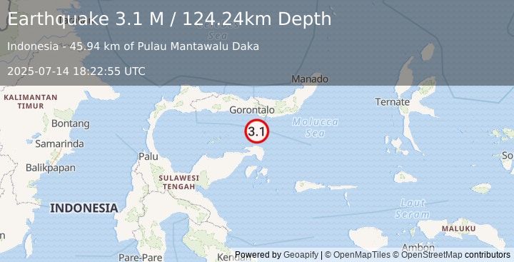 Earthquake Minahassa Peninsula, Sulawesi (3.1 M) (2025-07-14 18:22:55 UTC)