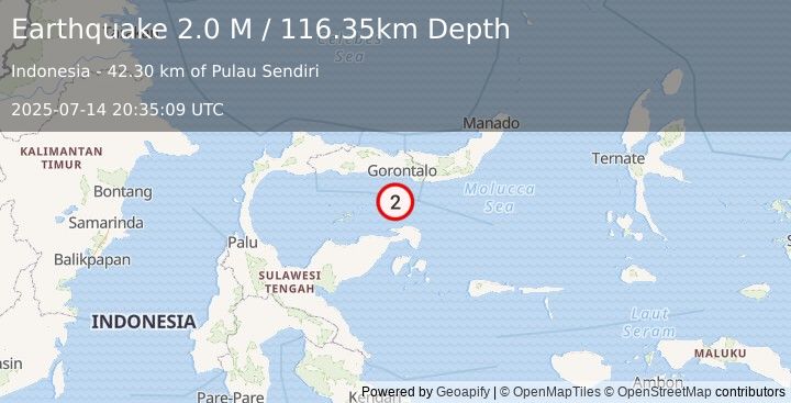 Earthquake Minahassa Peninsula, Sulawesi (2.0 M) (2025-07-14 20:35:09 UTC)