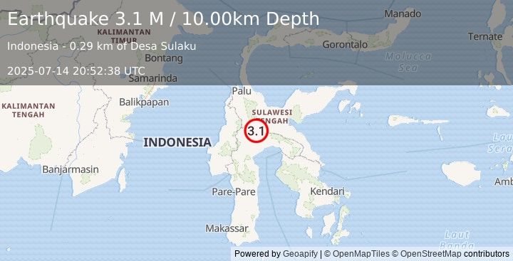 Earthquake Sulawesi, Indonesia (3.1 M) (2025-07-14 20:52:38 UTC)
