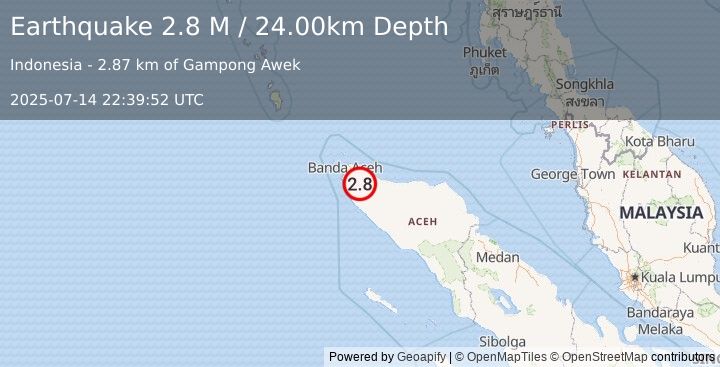 Earthquake Northern Sumatra, Indonesia (2.8 M) (2025-07-14 22:39:52 UTC)
