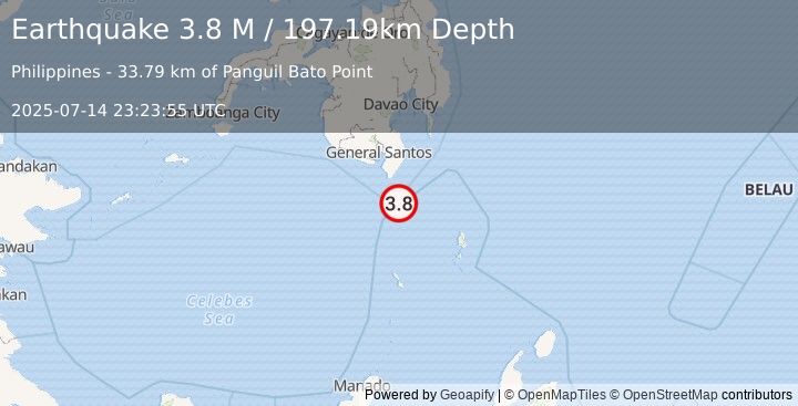 Earthquake Mindanao, Philippines (3.8 M) (2025-07-14 23:23:55 UTC)