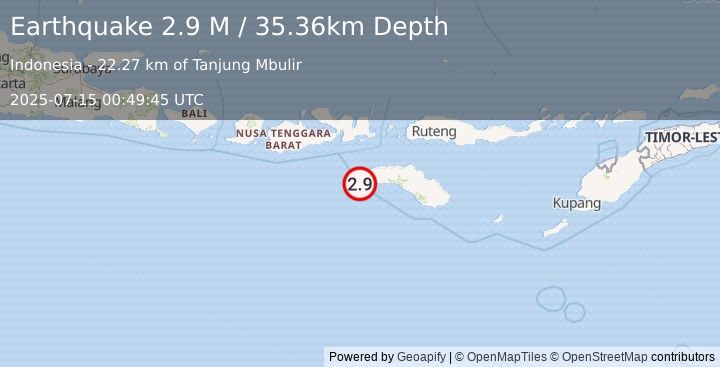 Earthquake Sumbawa Region, Indonesia (2.9 M) (2025-07-15 00:49:45 UTC)