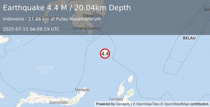 Earthquake Talaud Islands, Indonesia (4.4 M) (2025-07-15 04:09:20 UTC)
