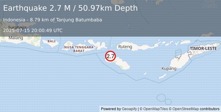 Earthquake Sumba Region, Indonesia (2.7 M) (2025-07-15 20:00:50 UTC)
