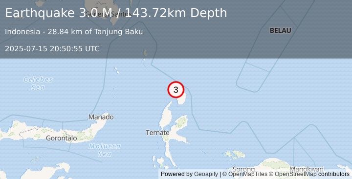 Earthquake Halmahera, Indonesia (3.0 M) (2025-07-15 20:50:55 UTC)