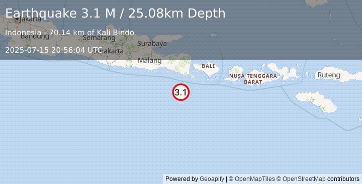 Earthquake South of Bali, Indonesia (3.1 M) (2025-07-15 20:56:04 UTC)