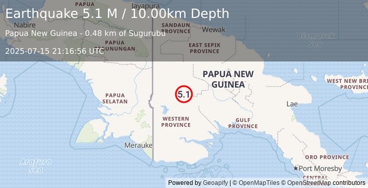 Earthquake New Guinea, Papua New Guinea (5.1 M) (2025-07-15 21:16:56 UTC)