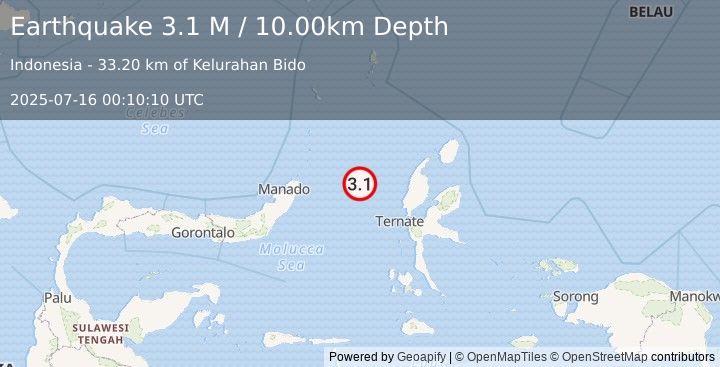 Earthquake Northern Molucca Sea (3.1 M) (2025-07-16 00:10:10 UTC)