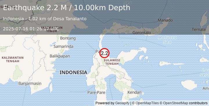 Earthquake Sulawesi, Indonesia (2.2 M) (2025-07-16 01:26:17 UTC)