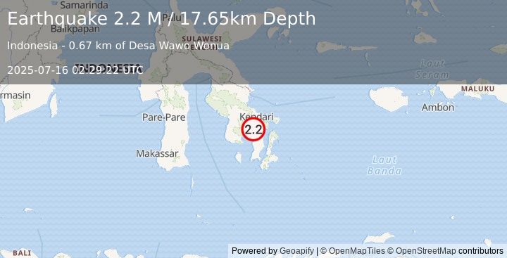 Earthquake Sulawesi, Indonesia (2.2 M) (2025-07-16 02:29:22 UTC)