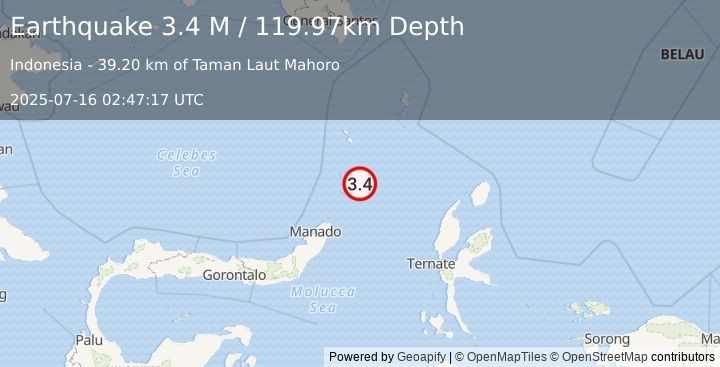 Earthquake Talaud Islands, Indonesia (3.4 M) (2025-07-16 02:47:17 UTC)