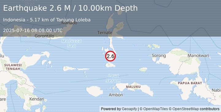 Earthquake Halmahera, Indonesia (2.6 M) (2025-07-16 08:08:00 UTC)